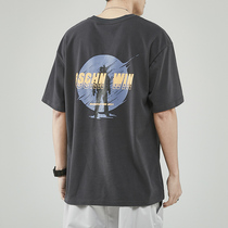 Hong Kong Chauded pure cotton short sleeves T-shirt Male national tide Summer new loose round collar blouses with half-cut sleeves Nets bottom