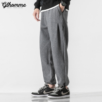 Autumn new mens trousers loose leg pants closed Gray trend Joker casual thick sports pants men