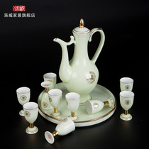 Lowe wine set ceramic celadon home vintage Chinese antique jade porcelain gold set