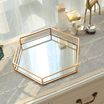 Fun high American metal storage tray Golden European modern model room soft decoration mirror red wine plate