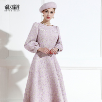 Hisan Rip high-end socialite Hepburn small fragrant tweed lantern sleeve dress retro European and American ladies