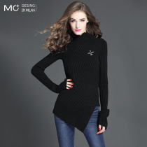 Fog high neck thick thread sweater womens long 2020 autumn and winter New slim irregular bottoming sweater long sleeve