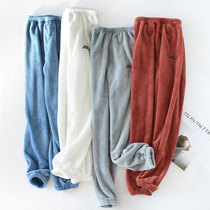 Autumn Winter Bunches Lovers Sleeping Pants Female Male Loose Coral Suede Warm Sleeping Clothing Thin Flannel Casual Closeted Home Pants
