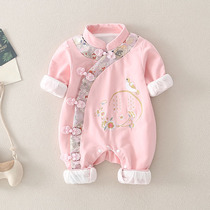 Ten oclock with baby spring and autumn clothes suit long sleeve Chinese style baby girl out climbing full moon jumpsuit