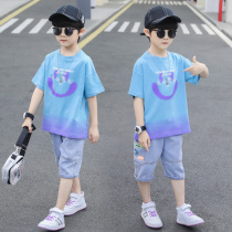 Boys summer clothing jeans suit three 45 67 80 80 old boy clothes handsome gas net red fried street summer