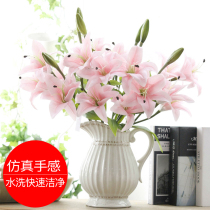 Fake flower lily simulation bouquet single living room indoor dining table decorations floral ornaments vase flower arrangement