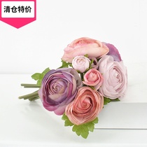 Clear Bin Emulation Flower Bouquet Rose Living-room Floral Tabletop Fake Flower Decoration Shooting Props Silk Flowers Wedding Celebration Small Hand Stick Flowers