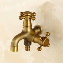 Imitation antique color full copper single cold water faucet double with washing machine mop pool water nozzle double head multipurpose one-in-two out tee
