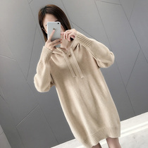 Hooded sweater womens long sweater 2021 new womens net red lazy style Korean loose knit dress