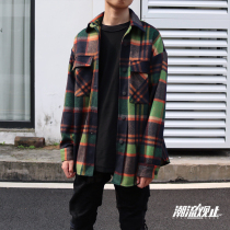 Trend view BONELESS wool blend plaid loose long-sleeved shirt mens and womens street plaid jacket trend