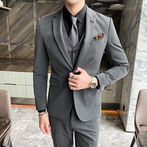 Suit suit mens casual solid color trend Korean version of the British style Autumn and winter knot black wedding suit mens suit jacket