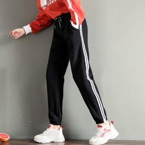 2020 new velvet sweatpants womens autumn and winter thick casual pants two bars students loose slim pants