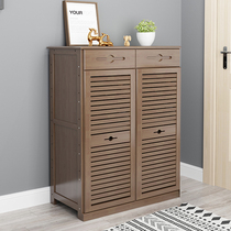 Bamboo Louvered Door Shoe Cabinet Assembled Multilayer Breathable Living Room Solid Wood Simple Shoe Rack Modern Storage Locker Cabinet