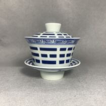 Jingdezhen factory goods porcelain hand-painted blue and white gossip figure large cup tea cup three talent bowl tea cup stock