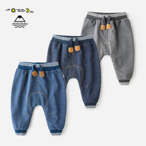 Japanese purchase spot baby Harlan pants big pp pants plus velvet autumn and winter children double cotton pants baby jeans autumn and winter