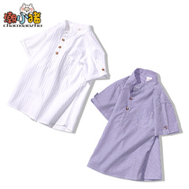 Boys Shirt 2021 New Childrens Fashion Handsome Cotton Shirt Medium Childrens Style Stripe Short Sleeve Childrens Clothing