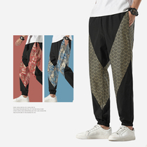 Zuodu large size mens linen pants mens loose Harlan leg pants fat fat fat increase Chinese style stitching pants