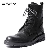 Dafy medium tube British high-top shoes Round head Frosted leather tooling boots Lace-up Military boots Mens Martin boots Leather boots