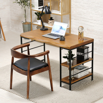 Simple wrought iron log solid wood student desk and chair combination creative home bedroom American retro desktop computer desk