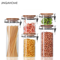 Jingqian glass sealed can bamboo cover with buckle flower tea tea dried fruit medicinal herbs grain storage bottle kitchen