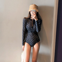 Korean version 2019 new long-sleeved sunscreen belly slim slim printing zipper triangle one-piece hot spring bathing suit women