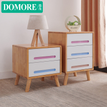 Nordic solid wood simple modern bedroom personality plus color double draw bedside table three drawers storage small cabinet