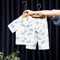 children's short sleeve pajamas set summer thin boys' pure cotton air conditioning pants baby gauze cartoon home clothing
