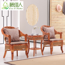 Rattan Lady Rattan Chair Three-piece Balcony Rattan Wood Leisure Chair Rattan Outdoor Furniture Garden Table Chair Coffee Table Combination HT