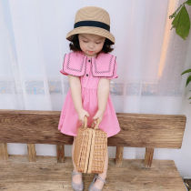 2021 childrens clothing summer girls cotton linen short sleeve dress new style solid color skirt princess skirt baby dress