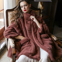 Winter beautiful lazy stand collar A- shaped big pocket Danish imported mink fur women long loose coat