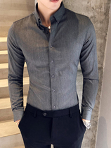 White shirt mens long-sleeved Korean version of the trend handsome casual shirt slim plus velvet business dress inch shirt black top