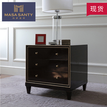 Modern American Black Phnom Penh Bed Head Cabinet Designer sample room Bedroom furnished with a Chinese style bedside cabinet Customized