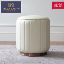 Sofa Stool Oval Strip Leather Art Short Solid Wood Squared Collapse Single Footstool Living-room American Foot Stool Sofa stool