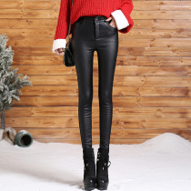 Leather pants woman 2022 Fall new high waist winter plus suede pantomime slim outside wearing underpants frosted small foot long pants