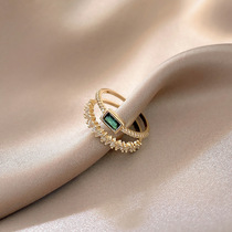 JC new retro malachite green diamond double-layer ring female ins tide niche index finger ring simple temperament net red