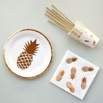 Disposable bronzing pineapple paper tableware set paper cup plate paper towel adult birthday party wedding decoration