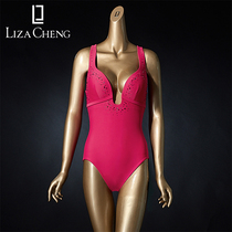 Liza Cheng with cup swimsuit one-piece hot spring swimsuit without steel ring covering belly thin low chest gathering LS0008