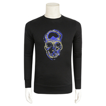 Special 799-M RKUS L PEER black long-sleeved sweater quilted chest skull head cotton made in India