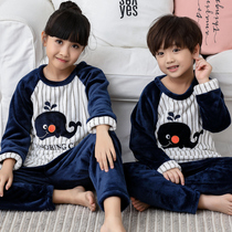  Female baby childrens pajamas Boys autumn and winter flannel coral velvet thickening plus size sister brother sister suit home clothes