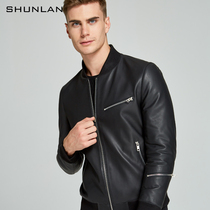 Limited sale matte tire cowhide jacket mens short Haining leather leather jacket mens oblique zipper baseball jacket handsome