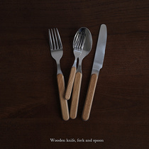 ins Nordic style imitation wood grain western dining knife fork spoon sweet pitchfork steak knife stainless steel breakfast pastry fork spoon