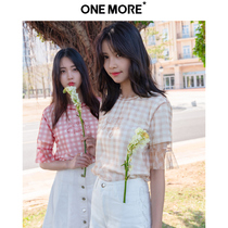 ONE MORE2019 summer new plaid printed mesh top womens fake two-piece set of foreign-style small shirt