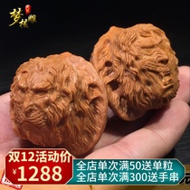 Wenwen walnut carving lion hand play four building lion head non-olive core carving