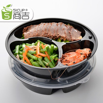 Commercial Ji Thickened Black Round Trig Plastic Lunch Box Disposable Snack Box Takeaway Packed Box Lunchbox 50 Sets