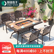 Outdoor Barbecue Table And Chairs Patio Home Smoke-free Barbecue Table Dining Room Table Outdoor Terrace Casual Cast Aluminum Carbon Baking Electric Oven