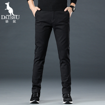 Kangaroo spring and autumn casual pants mens youth slim straight tube thickened trend Korean black stretch pants