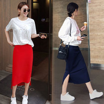 Split skirt ladyboy autumn high waist irregular Hong Kong style skirt Long thin casual skirt tide