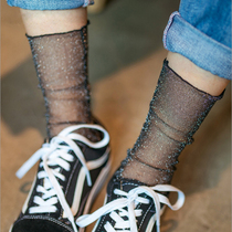 Spring and summer ultra-thin pile pile womens Japanese and Korean fashion shiny filigree pearlescent tulle mesh tube socks Mesh hollow socks