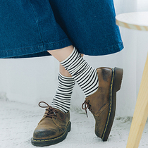 Pile of socks female ins tide spring and summer thin section cute Japanese Korean striped pure cotton mid-tube wild stockings long tube