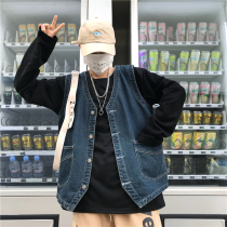 INSstudios Korea ins trend retro large pocket all-match washed denim vest jacket mens and womens trend